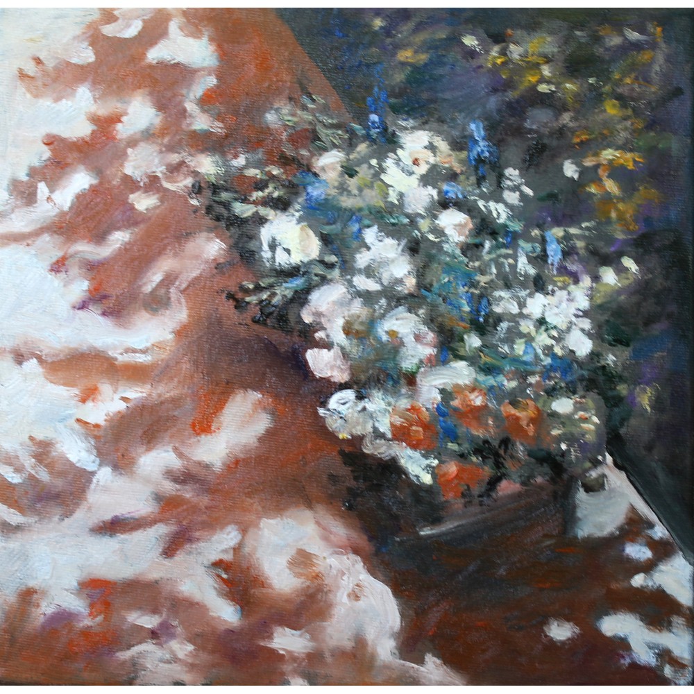 Lumini și umbre în grădină - pictură în ulei pe pânză, artist Cristian Porumb