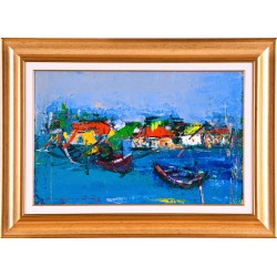 Barcile din Deltă - pictură în ulei pe carton, artist Iurie Cojocaru