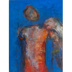 Înger pe albastru - pictură în ulei pe pânză, artist Iurie Cojocaru