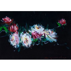 Trandafiri - pictură în ulei pe carton, artist Iurie Cojocaru