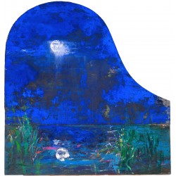 Sonata albastră - pictură în ulei pe capac de pian, autor Iurie Cojocaru