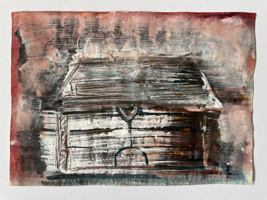 Lada de zestre III – tehnică̆ mixtă pe hârtie – tehnică mixtă, artistă Cristina Marian – Cristina Marian – O Galerie de Artă