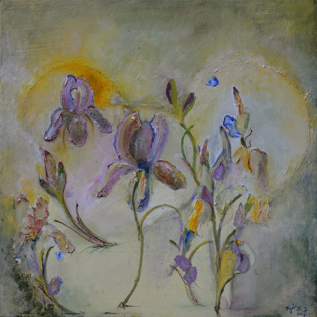 Iris for Van Gogh, pictură în ulei de KATALIN JULIA HAJDU, 60 × 60 cm