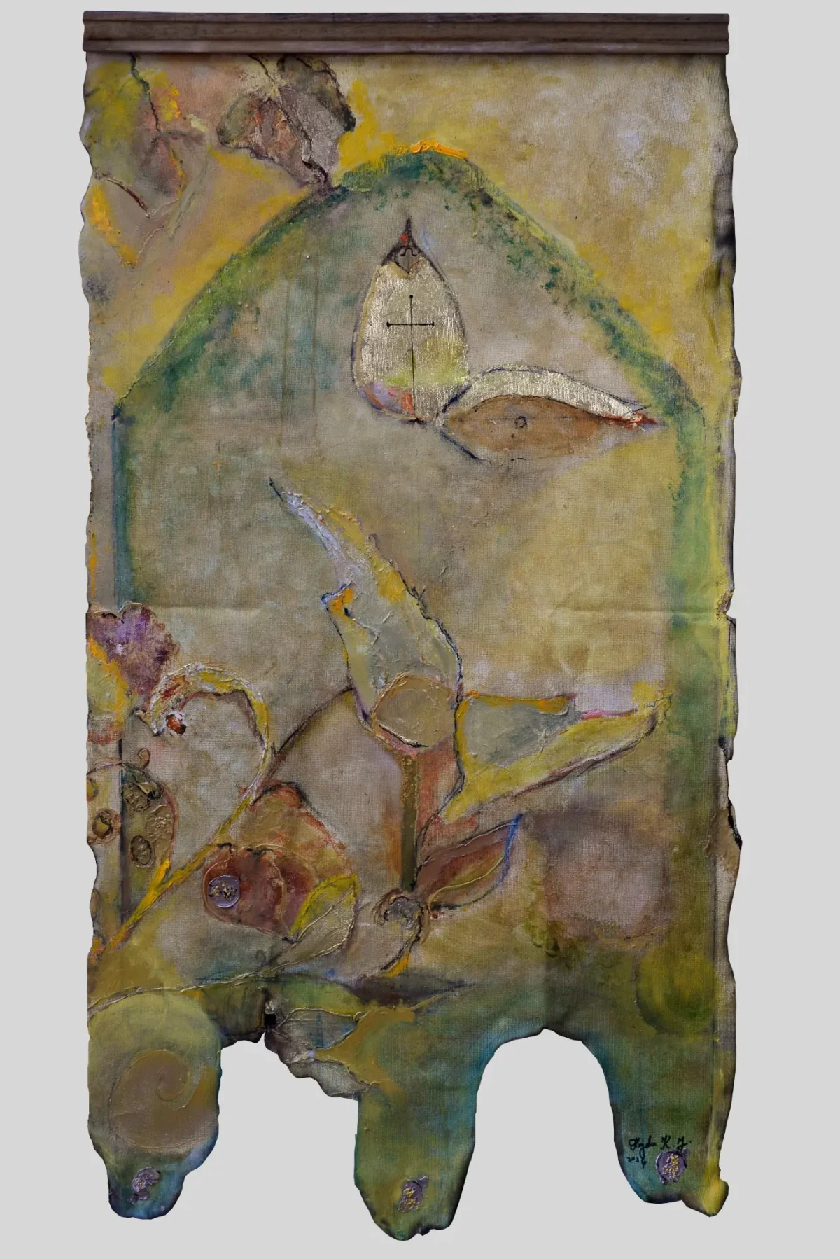 Prapor – Re-devenire, pictură în ulei de KATALIN JULIA HAJDU, 53 × 95 cm